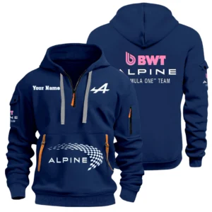 Alpine F1 Team Racing Half Zip Hoodie Sports Hooded Multi-Pockets Custom Name