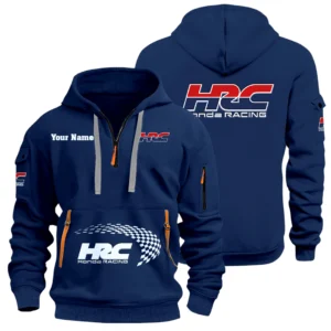 HRC Honda Racing Half Zip Hoodie Sports Hooded Multi-Pockets Custom Name