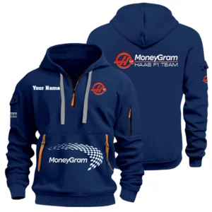 MoneyGram Haas F1 Team Racing Half Zip Hoodie Sports Hooded Multi-Pockets Custom Name