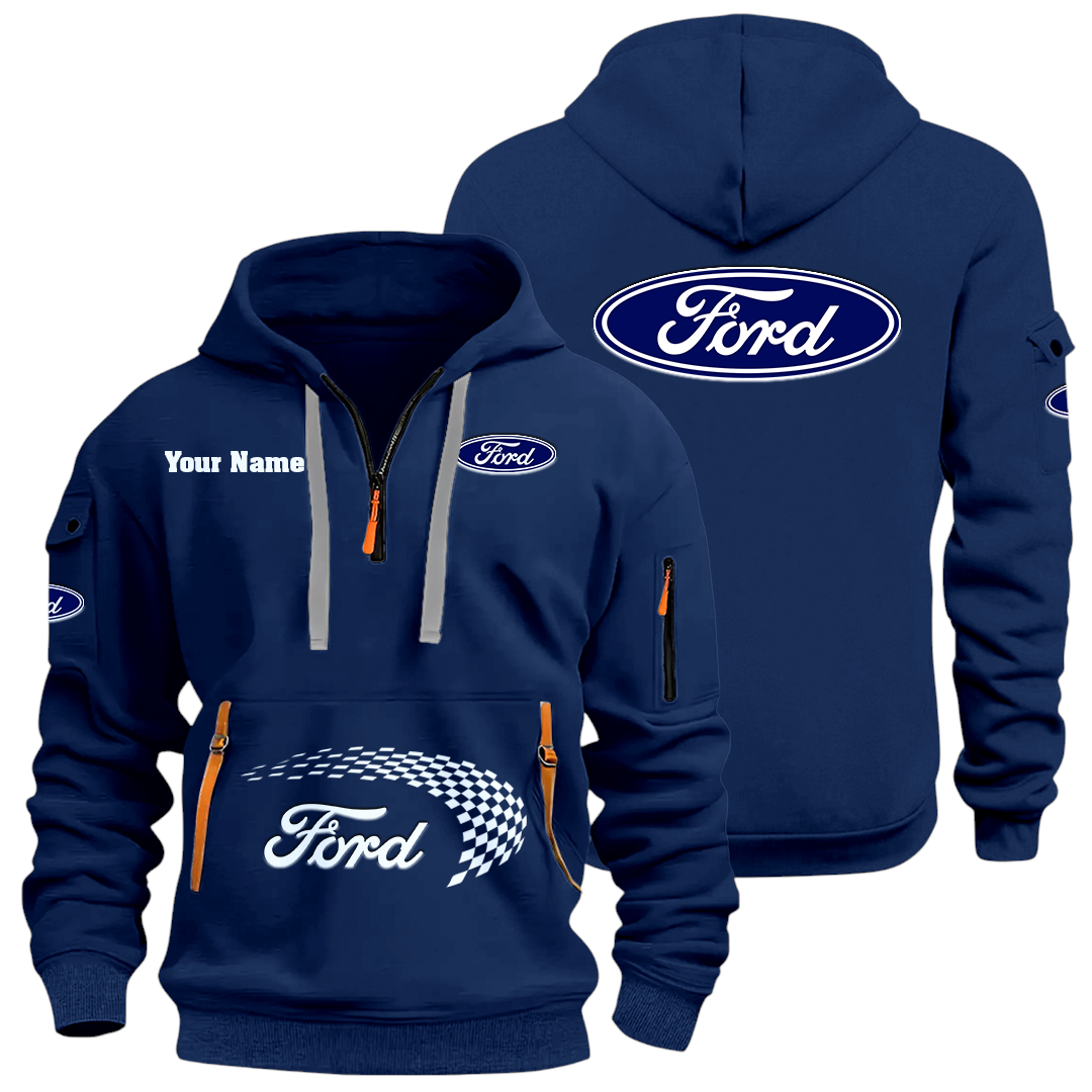 Ford Half Zip Hoodie Sports Hooded Multi-Pockets Custom Name Ford Half Zip Hoodie Sports Hooded Multi-Pockets Custom Name