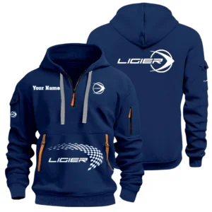 Ligier Automotive Racing Half Zip Hoodie Sports Hooded Multi-Pockets Custom Name