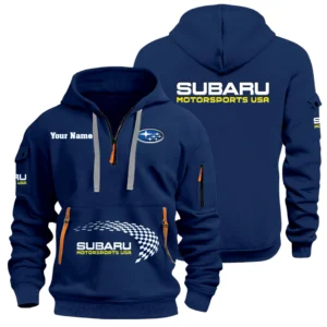 Subaru Motorsports USA Racing Half Zip Hoodie Sports Hooded Multi-Pockets Custom Name