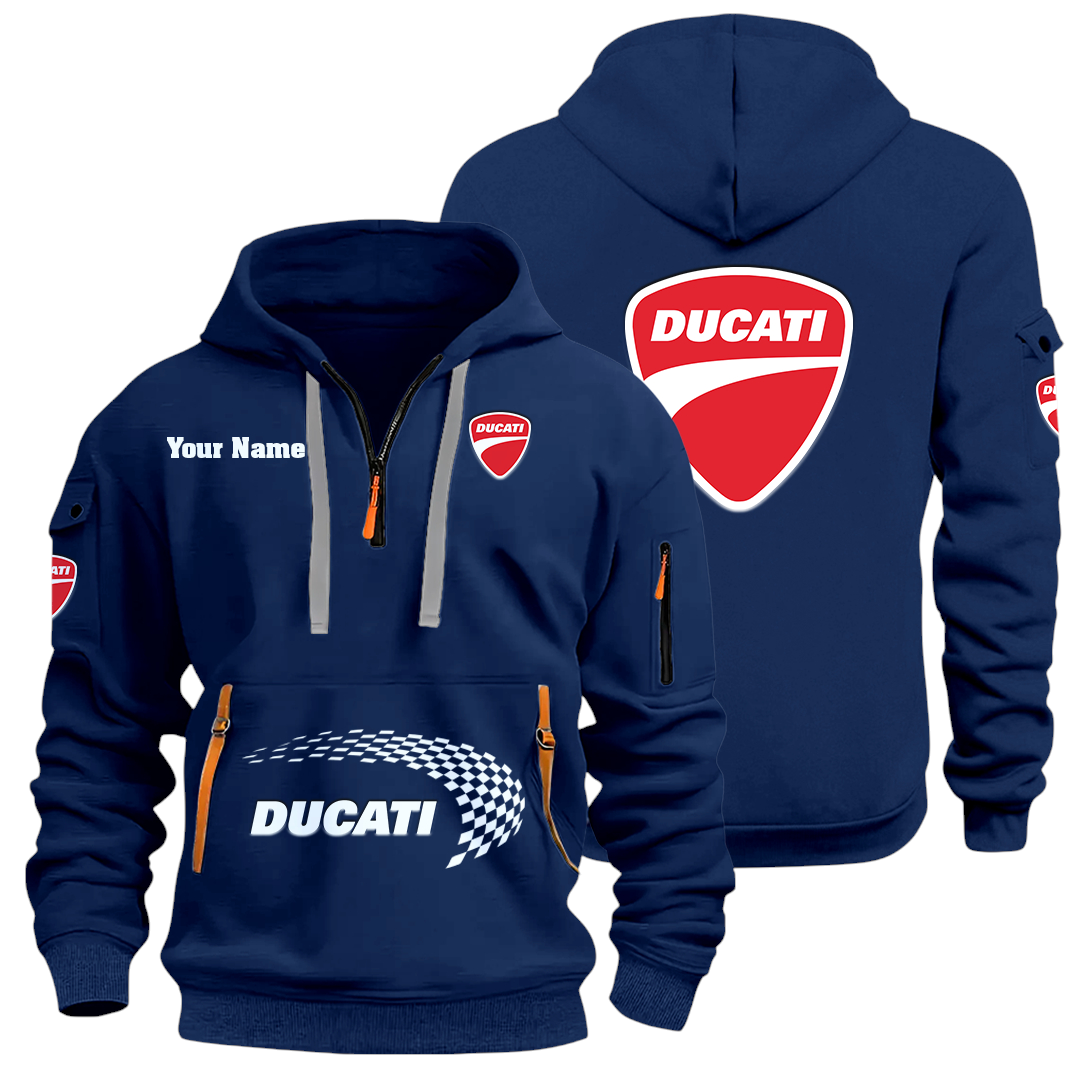 Ducati Motor Holding Half Zip Hoodie Sports Hooded Multi-Pockets Custom Name Ducati Motor Holding Half Zip Hoodie Sports Hooded Multi-Pockets Custom Name
