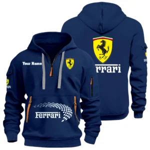 Ferrari Half Zip Hoodie Sports Hooded Multi-Pockets Custom Name