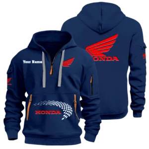 Honda Motor Half Zip Hoodie Sports Hooded Multi-Pockets Custom Name