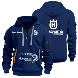Husqvarna Motorcycles Half Zip Hoodie Sports Hooded Multi-Pockets Custom Name