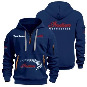 Indian Motorcycle Half Zip Hoodie Sports Hooded Multi-Pockets Custom Name