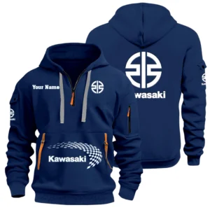 Kawasaki Motors Half Zip Hoodie Sports Hooded Multi-Pockets Custom Name