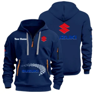Suzuki Motor Half Zip Hoodie Sports Hooded Multi-Pockets Custom Name