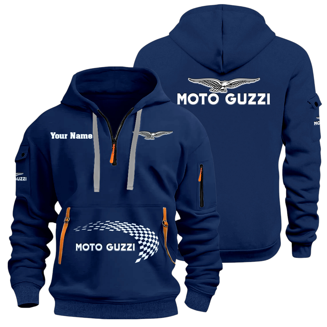 Moto Guzzi Half Zip Hoodie Sports Hooded Multi-Pockets Custom Name Moto Guzzi Half Zip Hoodie Sports Hooded Multi-Pockets Custom Name