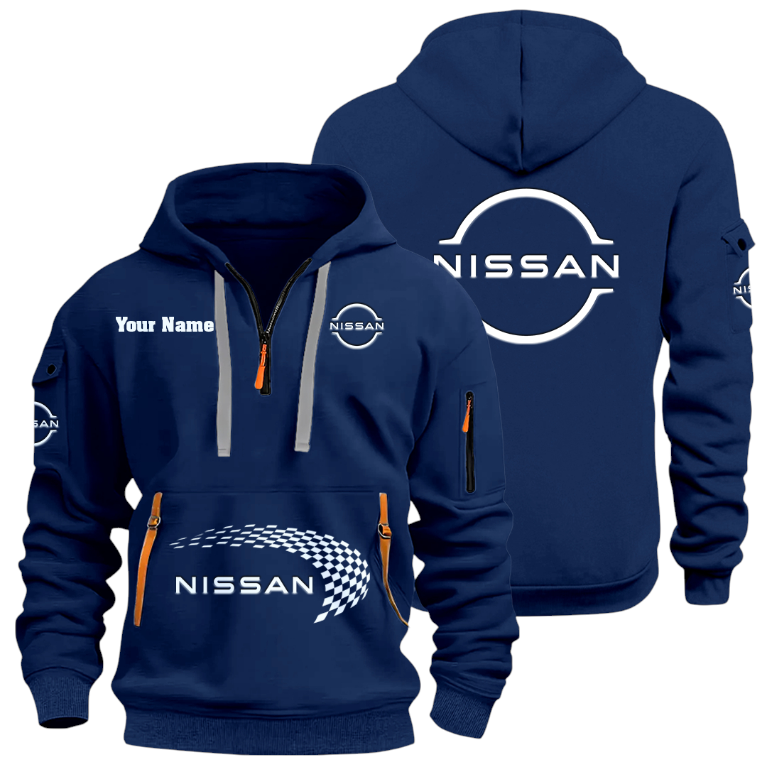 Nissan Half Zip Hoodie Sports Hooded Multi-Pockets Custom Name Nissan Half Zip Hoodie Sports Hooded Multi-Pockets Custom Name