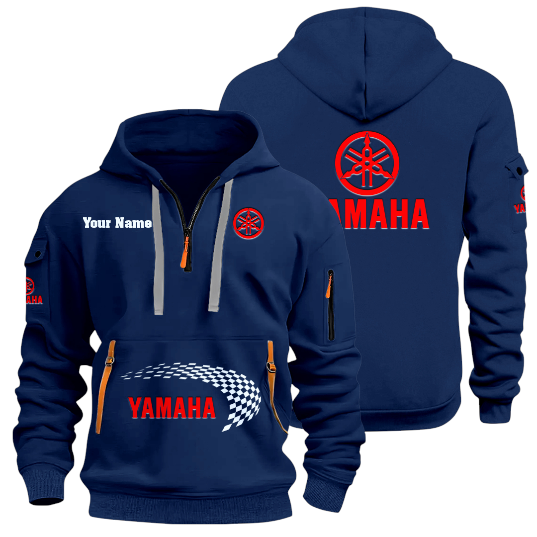 Yamaha Motor Half Zip Hoodie Sports Hooded Multi-Pockets Custom Name Yamaha Motor Half Zip Hoodie Sports Hooded Multi-Pockets Custom Name