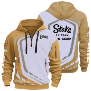Stake F1 Team Kick Sauber Half Zip Hoodie All Over Prints Multi-Pockets Custom Name