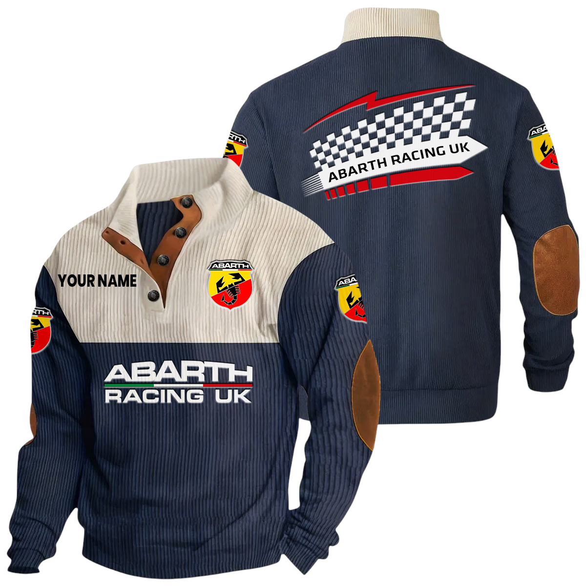 Abarth Racing UK Exclusive Logo Knitted Ribbed Corduroy Sweatshirt Stand Collar Custom Name Abarth Racing UK Exclusive Logo Knitted Ribbed Corduroy Sweatshirt Stand Collar Custom Name