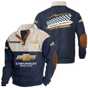 Chevrolet Racing Exclusive Logo Knitted Ribbed Corduroy Sweatshirt Stand Collar Custom Name