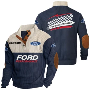 Ford Performance Racing Exclusive Logo Knitted Ribbed Corduroy Sweatshirt Stand Collar Custom Name