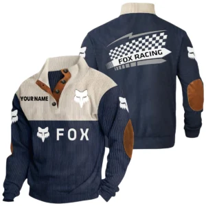 Fox Racing Exclusive Logo Knitted Ribbed Corduroy Sweatshirt Stand Collar Custom Name