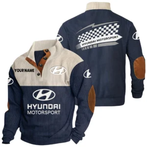Hyundai Motorsport Racing Exclusive Logo Knitted Ribbed Corduroy Sweatshirt Stand Collar Custom Name