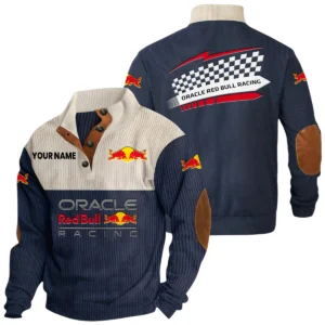 Oracle Red Bull Racing Exclusive Logo Knitted Ribbed Corduroy Sweatshirt Stand Collar Custom Name