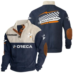 Oreca Racing Team Exclusive Logo Knitted Ribbed Corduroy Sweatshirt Stand Collar Custom Name