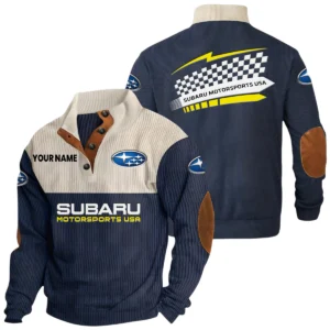 Subaru Motorsports USA Racing Exclusive Logo Knitted Ribbed Corduroy Sweatshirt Stand Collar Custom Name