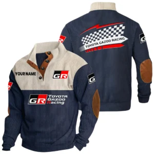 Toyota Gazoo Racing Exclusive Logo Knitted Ribbed Corduroy Sweatshirt Stand Collar Custom Name
