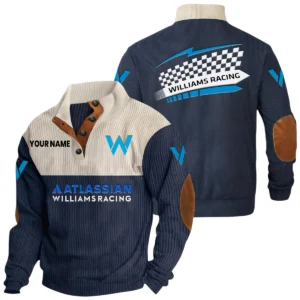 Williams Racing Exclusive Logo Knitted Ribbed Corduroy Sweatshirt Stand Collar Custom Name