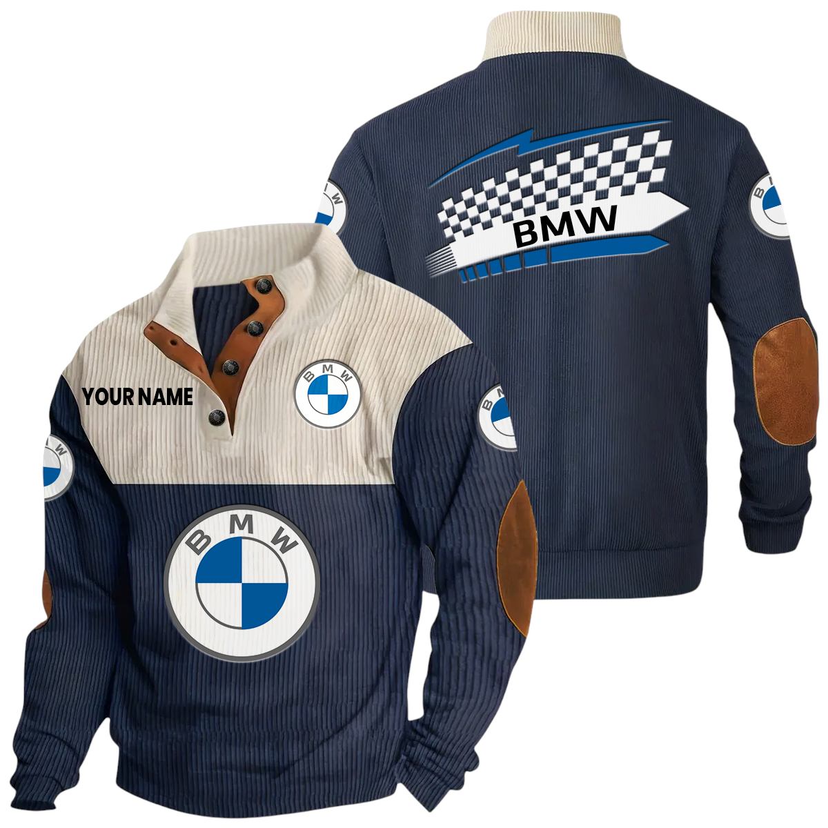 BMW Exclusive Logo Knitted Ribbed Corduroy Sweatshirt Stand Collar Custom Name BMW Exclusive Logo Knitted Ribbed Corduroy Sweatshirt Stand Collar Custom Name