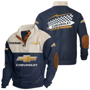 Chevrolet Exclusive Logo Knitted Ribbed Corduroy Sweatshirt Stand Collar Custom Name