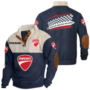 Ducati Motor Holding Exclusive Logo Knitted Ribbed Corduroy Sweatshirt Stand Collar Custom Name