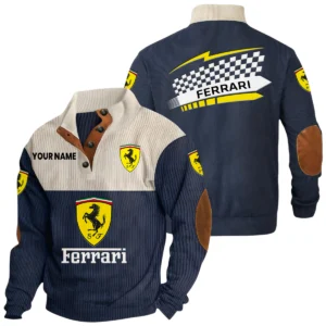 Ferrari Exclusive Logo Knitted Ribbed Corduroy Sweatshirt Stand Collar Custom Name