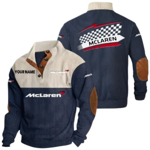 McLaren Exclusive Logo Knitted Ribbed Corduroy Sweatshirt Stand Collar Custom Name