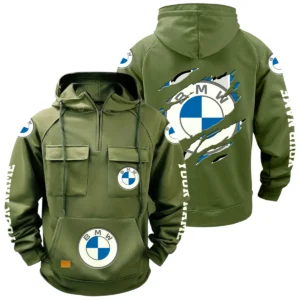BMW Quarter Zip Hoodie Multi-Pockets Custom Name