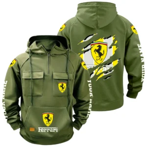 Ferrari Quarter Zip Hoodie Multi-Pockets Custom Name