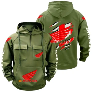 Honda Motor Quarter Zip Hoodie Multi-Pockets Custom Name