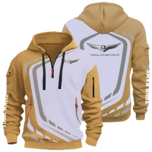 Honda Gold Wing Half Zip Hoodie All Over Prints Multi-Pockets Custom Name