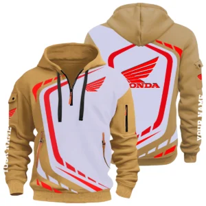 Honda Motor Half Zip Hoodie All Over Prints Multi-Pockets Custom Name