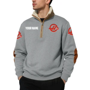 MoneyGram Haas F1 Team Racing Quarter Zip Sweatshirt Fleece-Lined Collar Custom Name