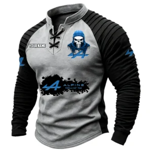 Alpine F1 Team Racing Vintage Lace-Up Long Sleeve Shirt Custom Text