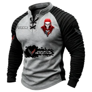 Corvette Racing Vintage Lace-Up Long Sleeve Shirt Custom Text