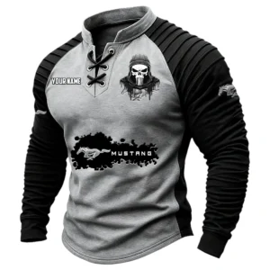 Mustang Vintage Lace-Up Long Sleeve Shirt Custom Text