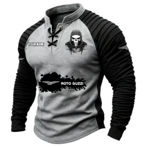 Moto Guzzi Vintage Lace-Up Long Sleeve Shirt Custom Text