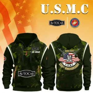 Autocar Truck x USMC 250th Anniversary 3D Half Zip Hoodie Custom Your Name