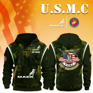 Mack Trucks x USMC 250th Anniversary 3D Half Zip Hoodie Custom Your Name