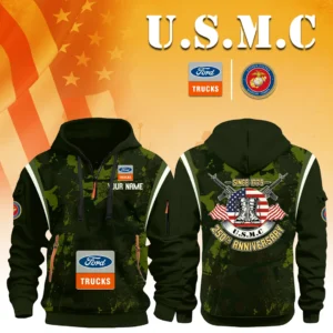 Ford Trucks x USMC 250th Anniversary 3D Half Zip Hoodie Custom Your Name