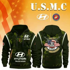 Hyundai Truck x USMC 250th Anniversary 3D Half Zip Hoodie Custom Your Name