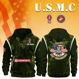 Kenworth Truck x USMC 250th Anniversary 3D Half Zip Hoodie Custom Your Name
