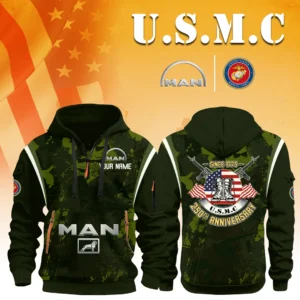 MAN Truck x USMC 250th Anniversary 3D Half Zip Hoodie Custom Your Name