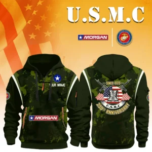 Morgan Truck Body x USMC 250th Anniversary 3D Half Zip Hoodie Custom Your Name