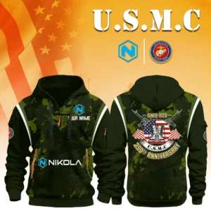 Nikola Trucks x USMC 250th Anniversary 3D Half Zip Hoodie Custom Your Name